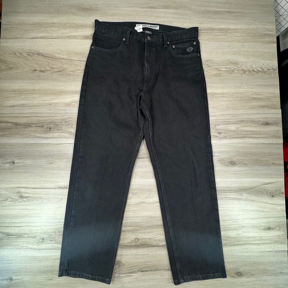 Harley Davidson Jeans 35x30 Black Faded Denim Genuine MotorClothes 2012 Vintage